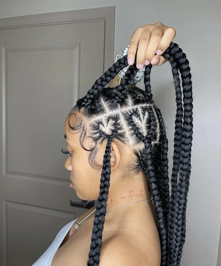 full head of heart shaped  knotless braids