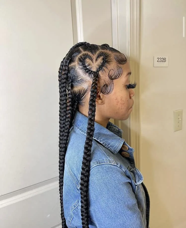 knotless braids with a heart design