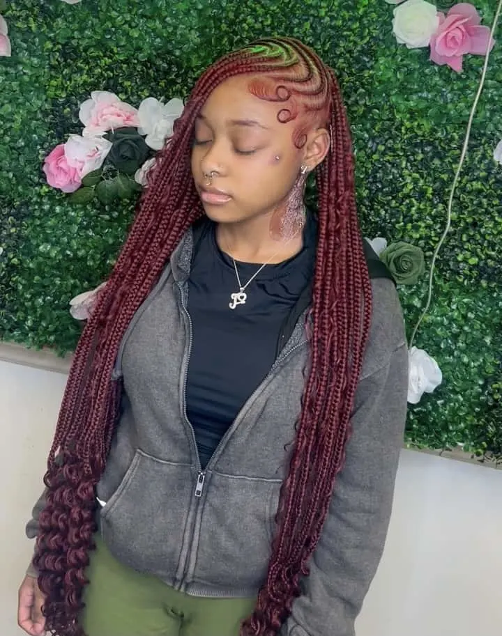 Burgundy boho lemonade Fulani braids 