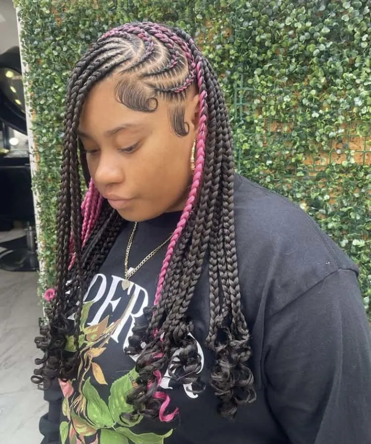 pink peekaboo lemonade braids with curly ends