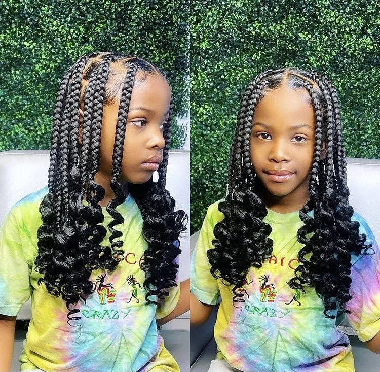 coi leray braids for kids, knotless braids with curly ends, 