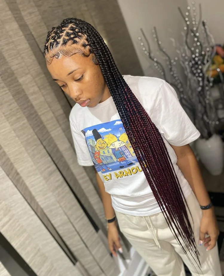 thigh length criss cross knotless braids