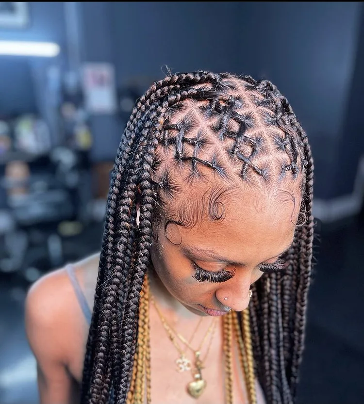 mixed color criss cross knotless braids