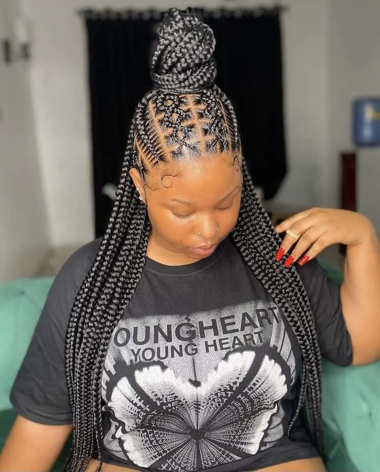 half stitch half braided criss cross knotless braids