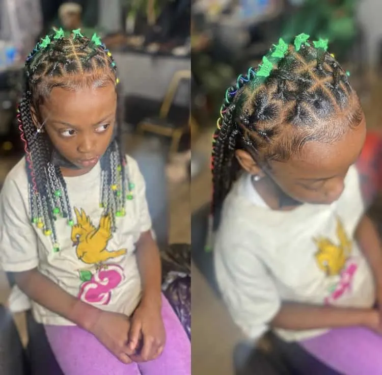 criss cross knotless braids with beads for kids, criss cross knotless braids with color 