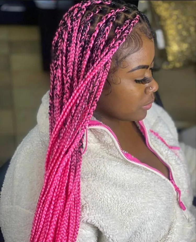 pink knotless braids