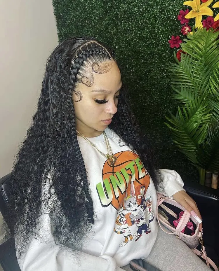 feed in braids with quick weave curly hair