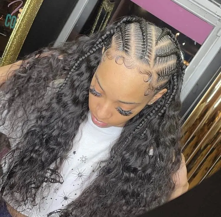 feed in stitch braids with curly hair, stitch feed in braids with a quick weave