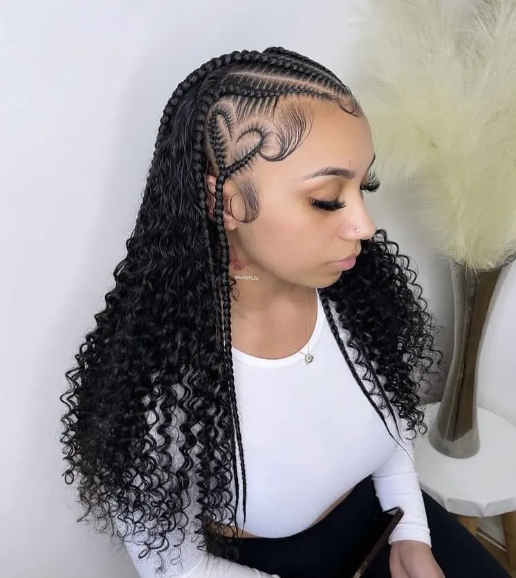 feed in stitch braids with a quick weave curly hair sew in with a heart