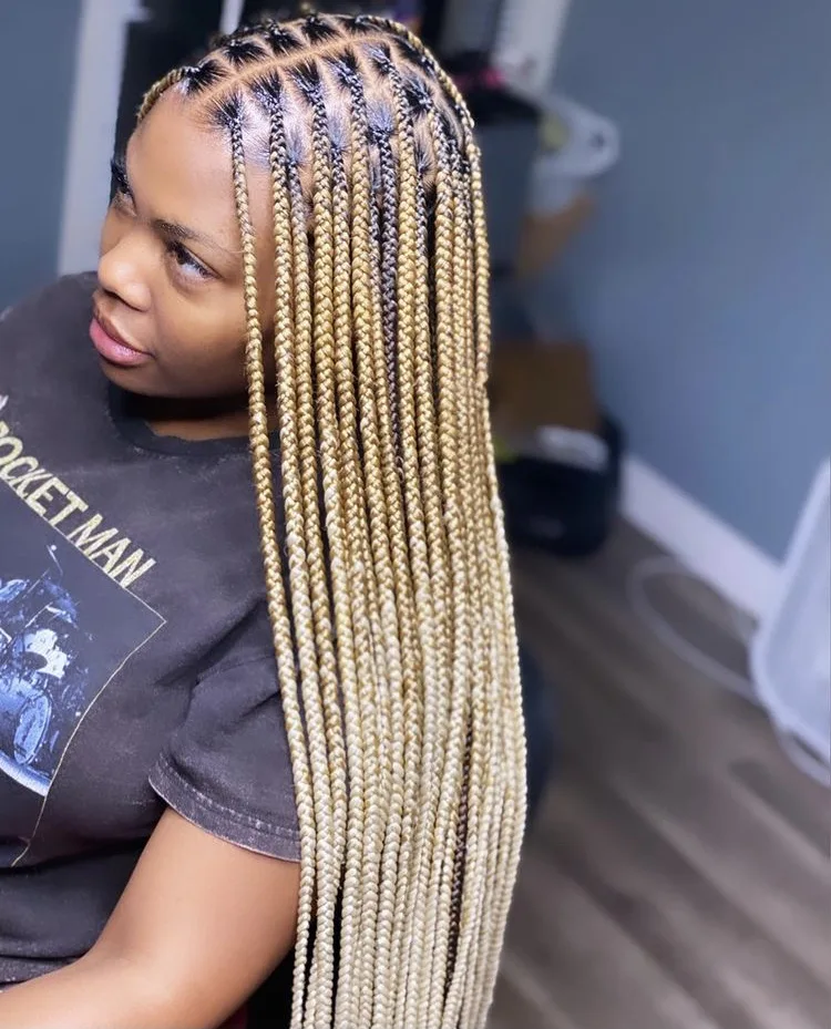 blonde custom ombre mixed colour knotless braids 