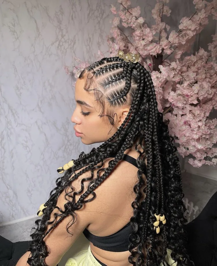  half stitch cornrows half bohemian knotless braids 