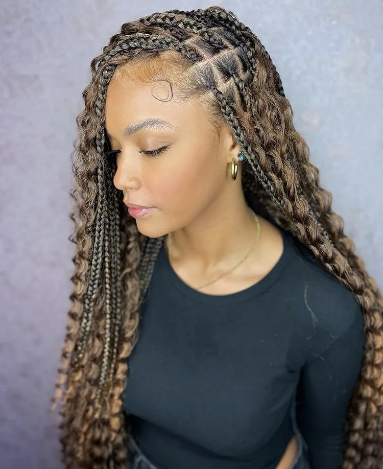 large ombre bohemian knotless braids