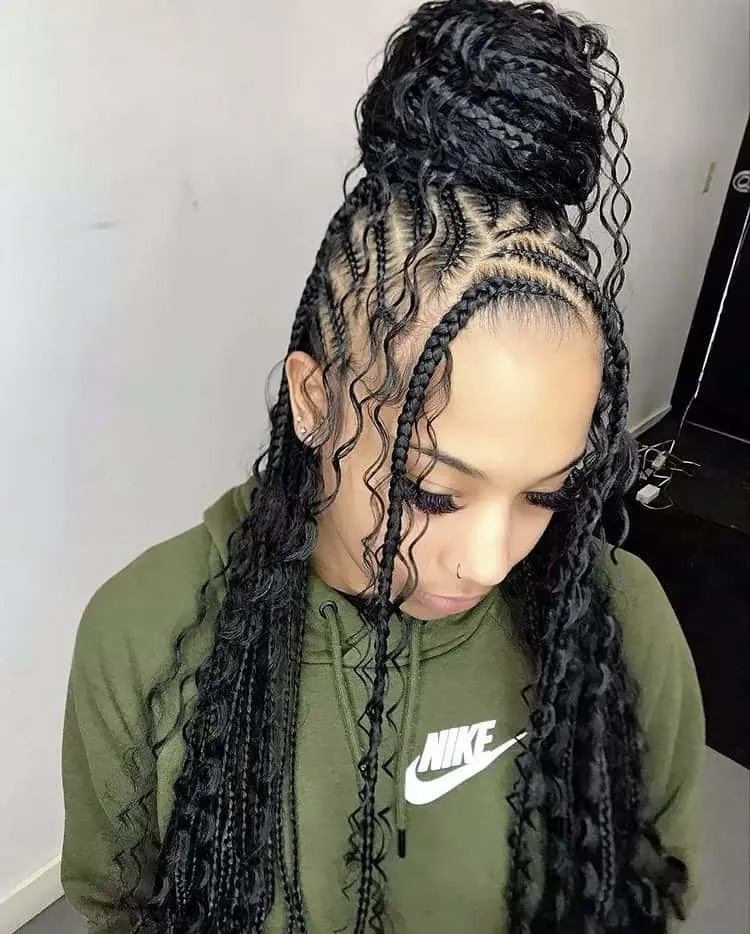 half feed in cornrows half boho braids