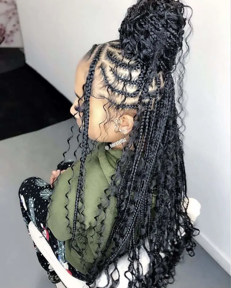 half cornrows half bohemian knotless braids 