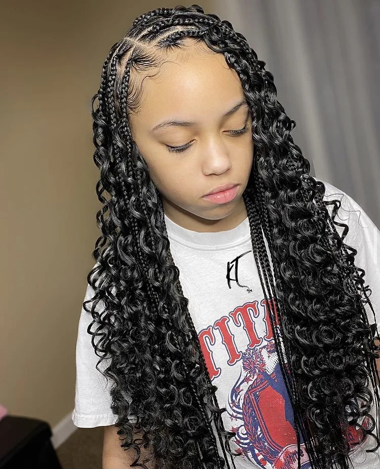 black bohemian knotless braids 