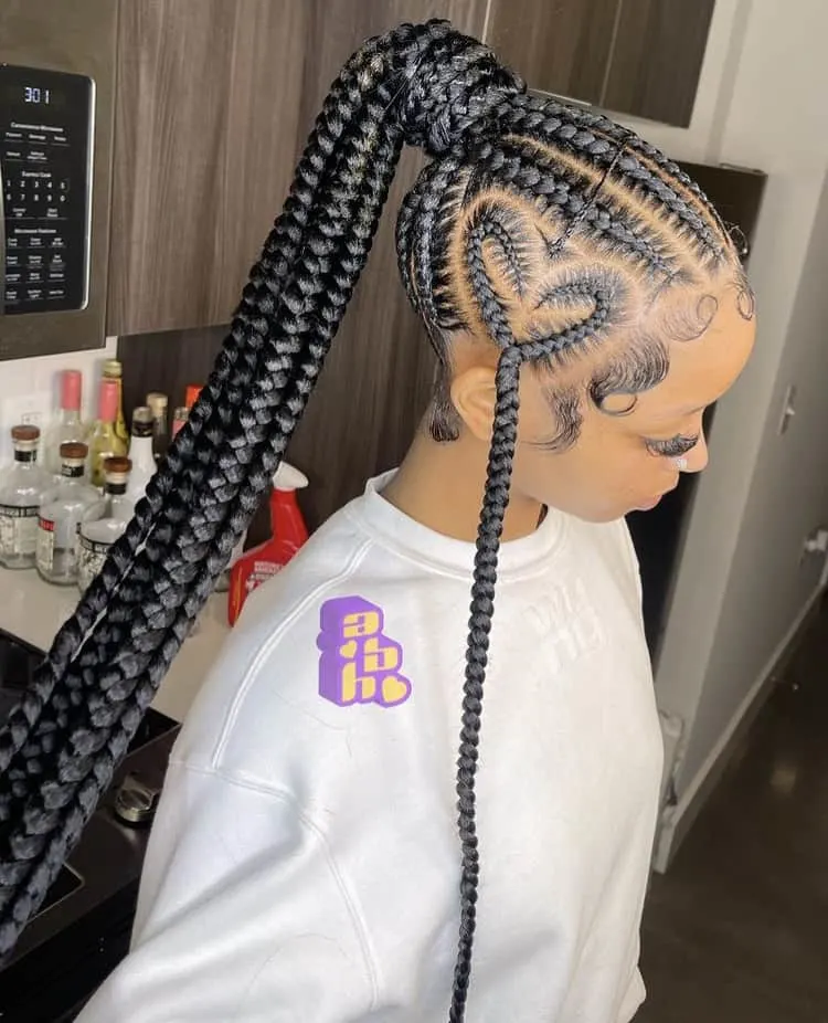 stitch ponytail cornrows with a heart