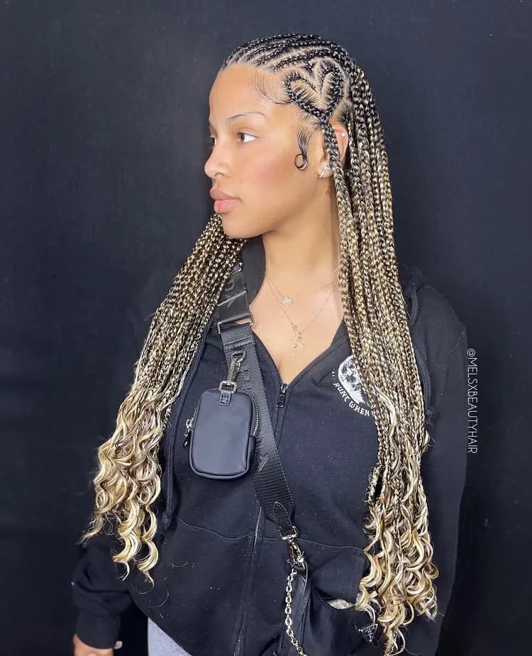 mixed colors tribal fulani braids with a heart