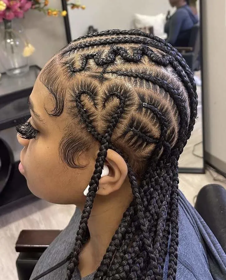 stitch cornrow braids with a heart