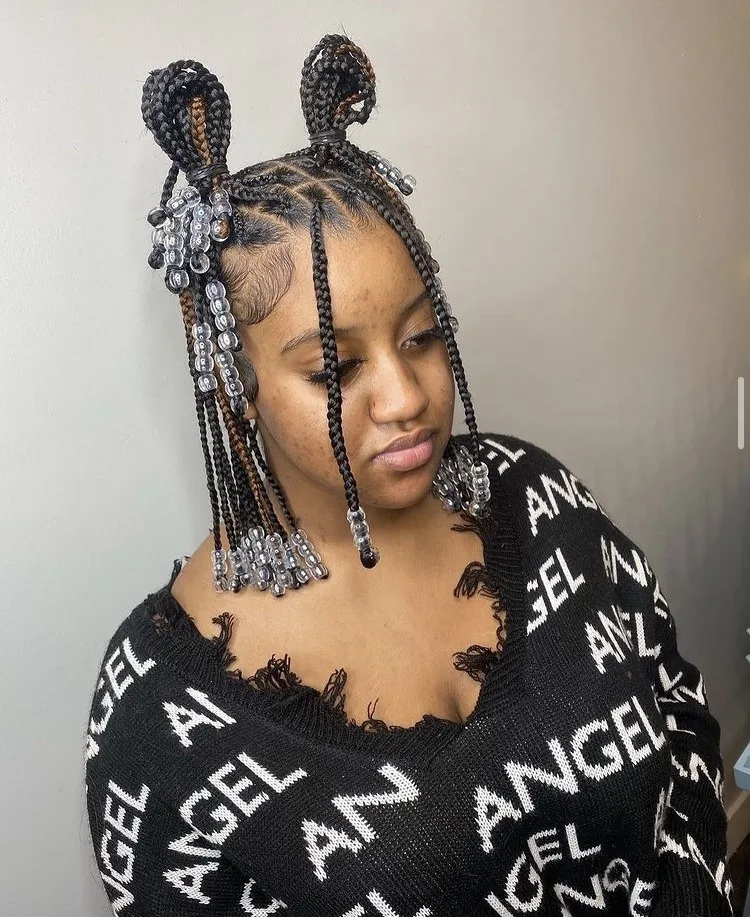 knotless braids with clear beads 