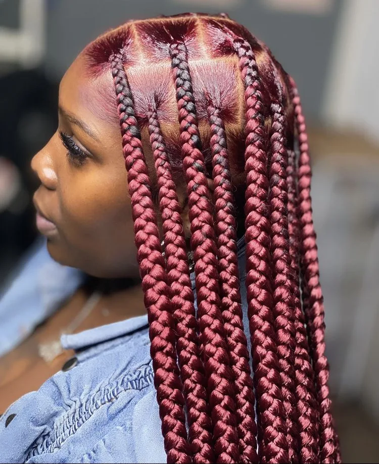 burgundy jumbo large knotless box braids