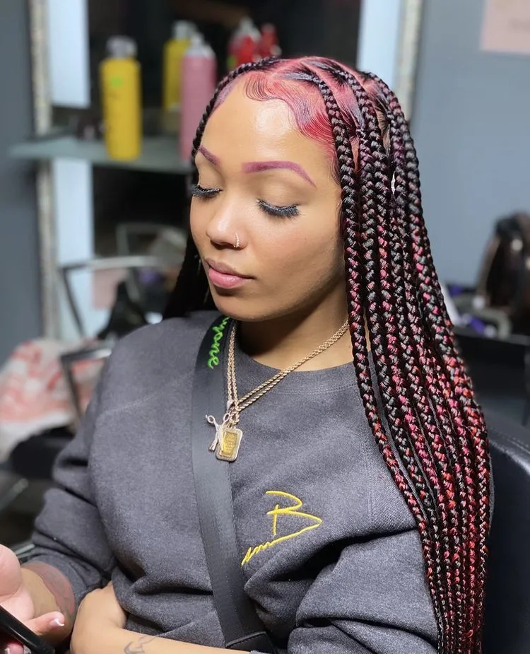 cherry red jumbo knotless box braids