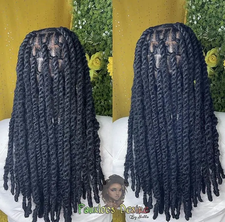 mid back length invisible locs with loc knots