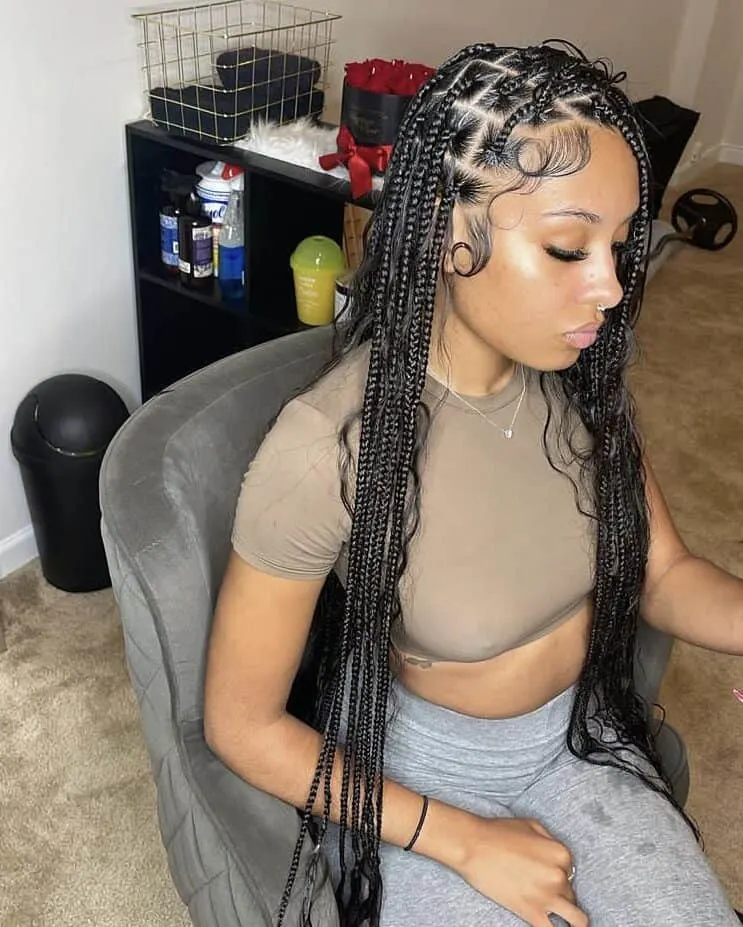 bohemian knotless braids with human  hair curls