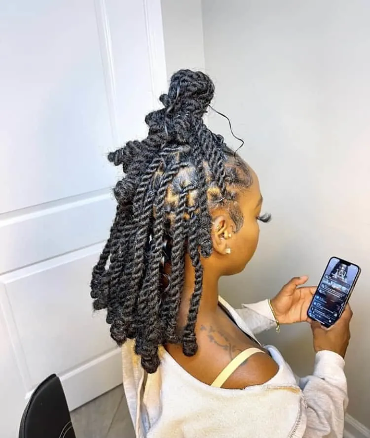 shoulder length invisible locs with loc knots