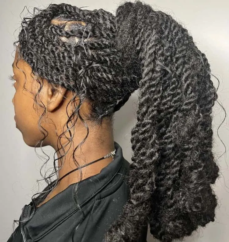 Bohemian invisible locs in a barbie ponytail 