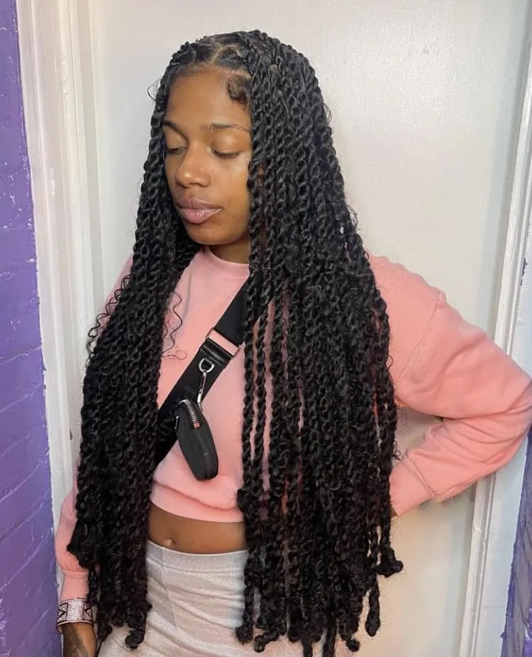 extra long bohemian invisible locs , invisible locs with curls