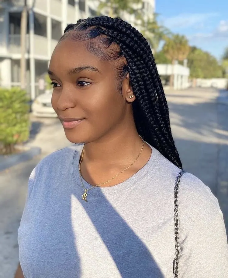 fresh knotless box braids with laid edges