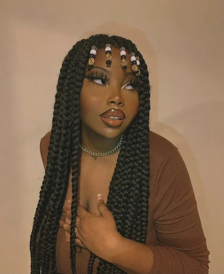 cute box braids with a braided fringe