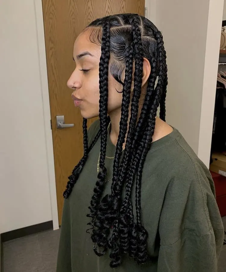 Coi leray inspired long jumbo knotless braids with curly ends