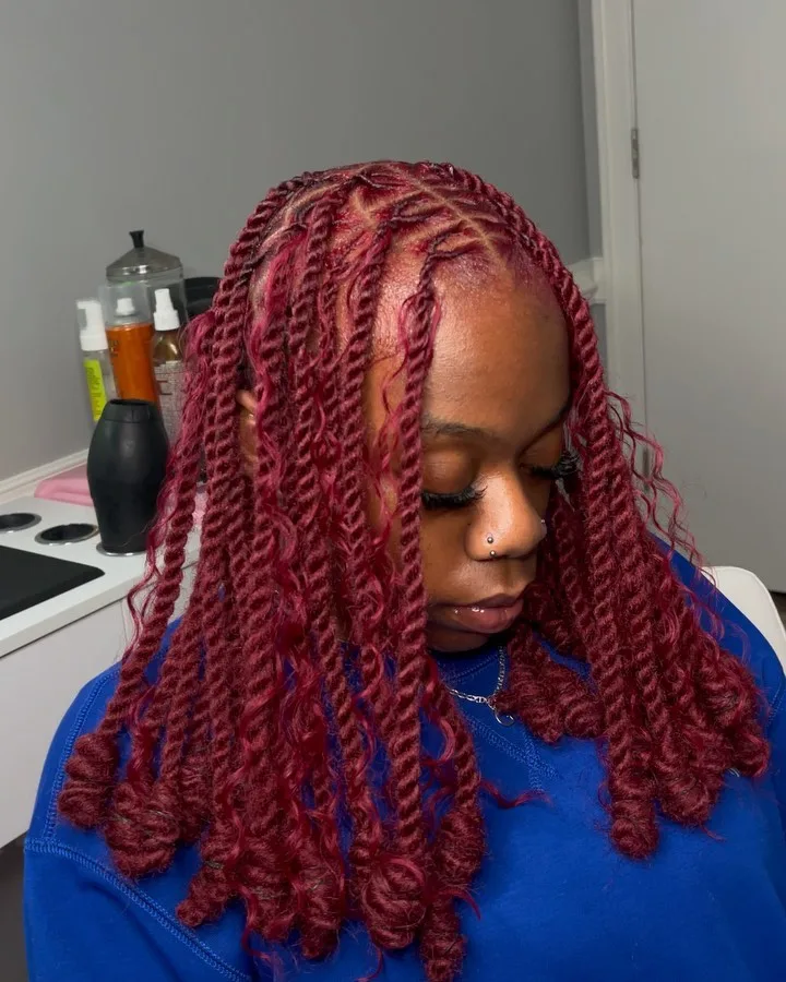 Burgundy boho invisible locs