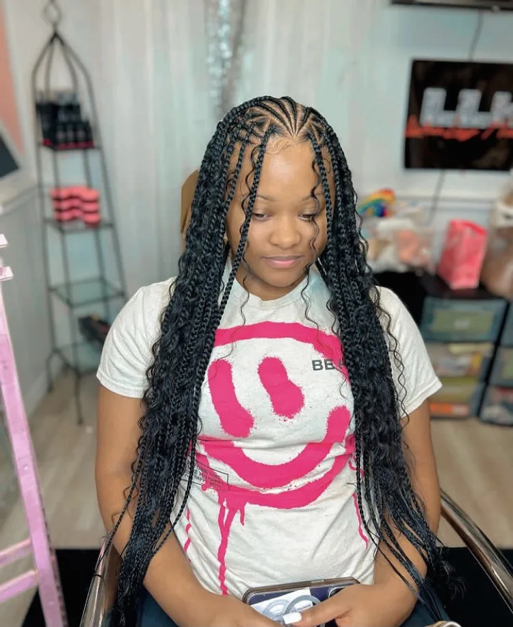 long bohemian flip over fulani braids