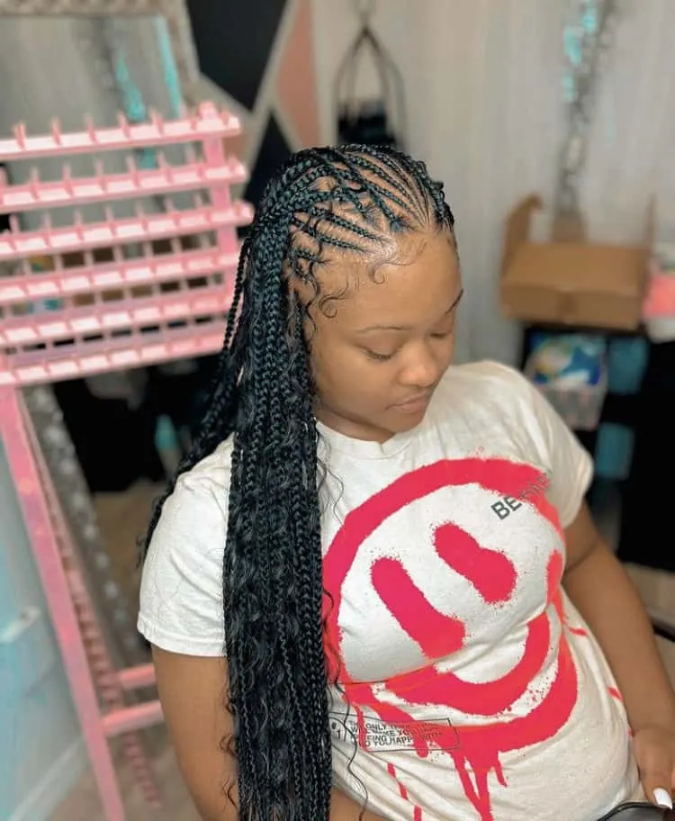 long boho flip over fulani braids