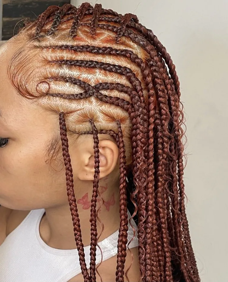 ginger boho flip over fulani braids