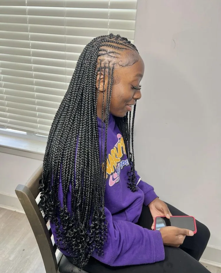 Flip over Fulani braids with curly ends