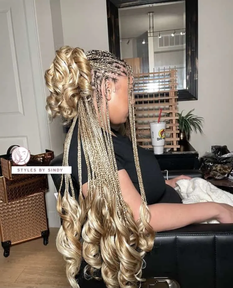 blonde mixed color French curl braids