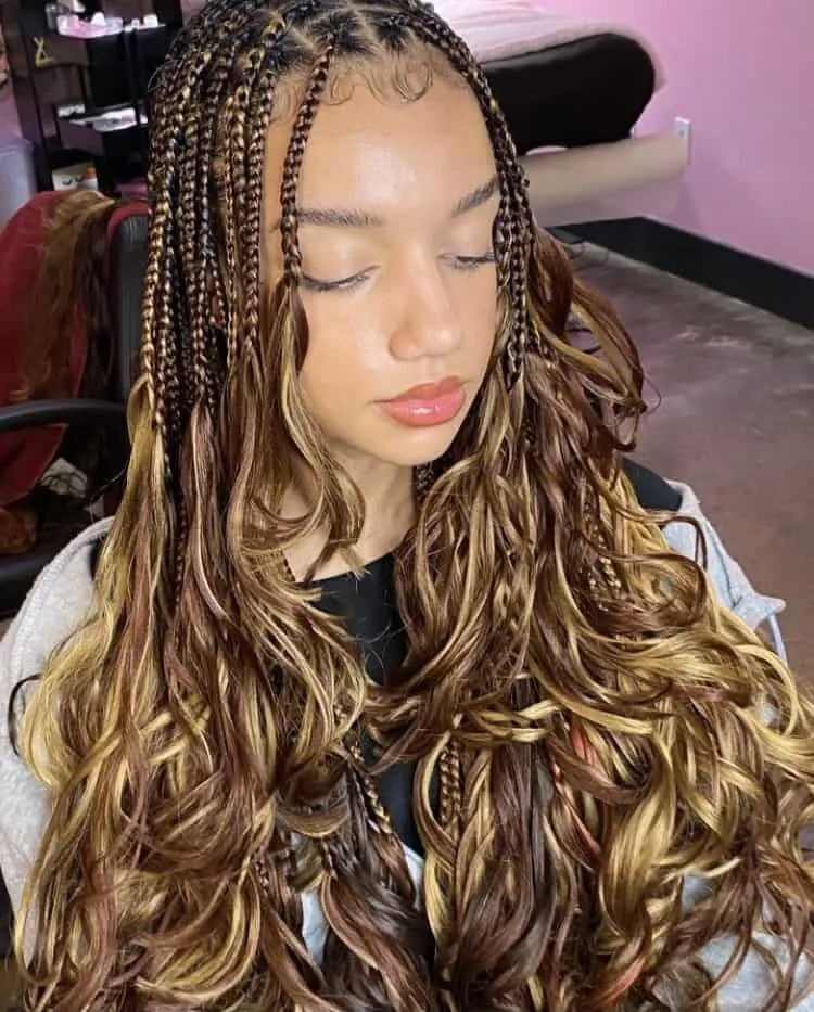 layered French curl braids