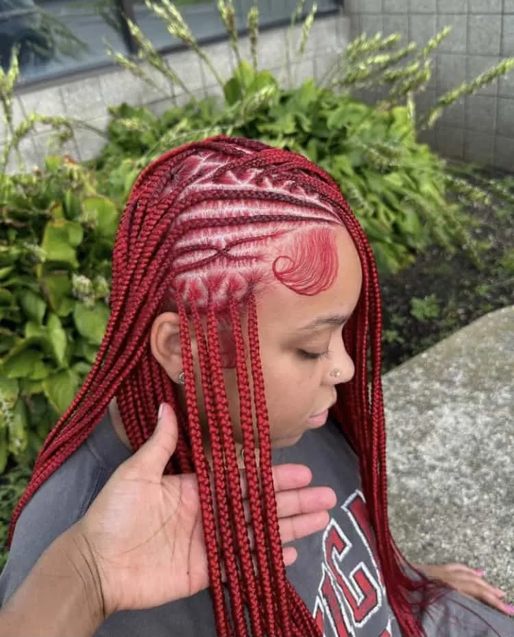 red small flip over fulani braids