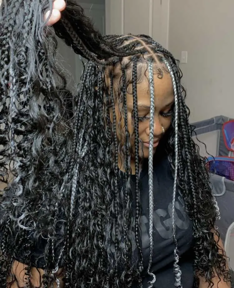 bohemian knotless braids with human hair curls