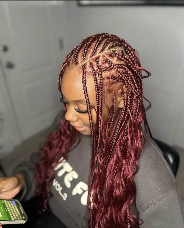 burgundy boho flip over fulani braids