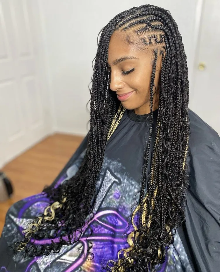 long boho flip over fulani braids