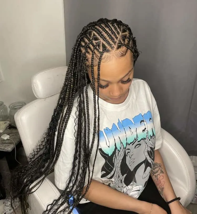 long boho flip over fulani braids