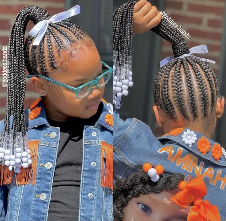 kids braided ponytail with beads