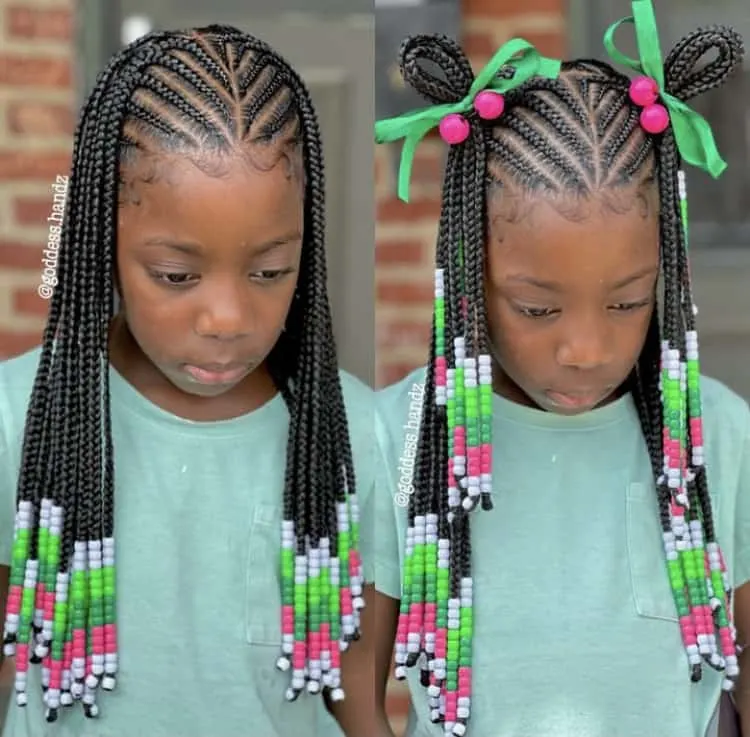 kids fulani stitch braids with beads