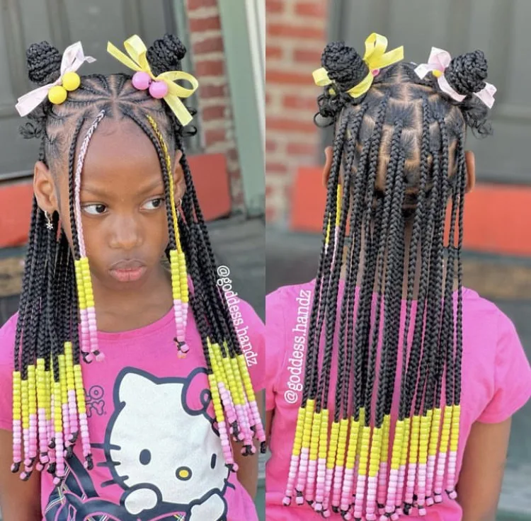 kids half fulani braids half knotless braids with beads