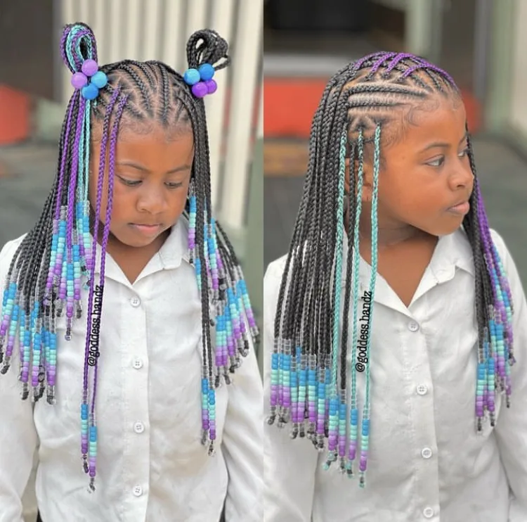 kids flip over fulani braids with beads