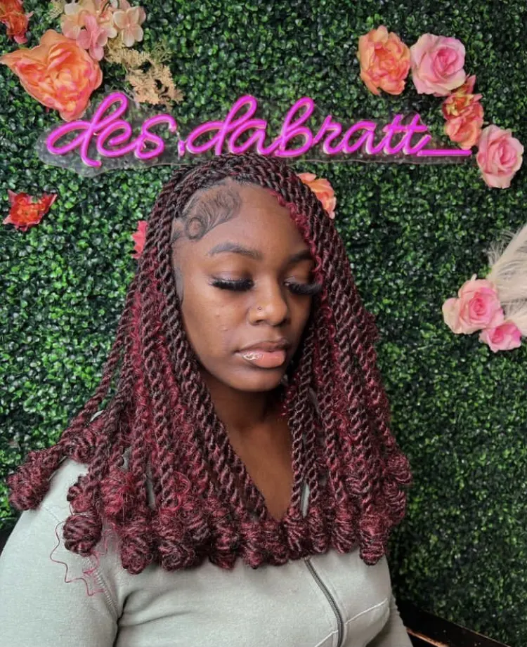 boho side part dark burgundy invisible locs